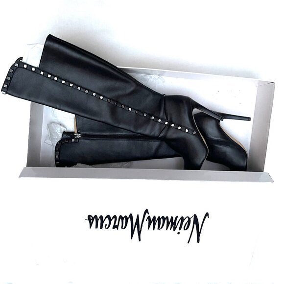 Neiman Marcus studded black leather high bots 6,5 $350